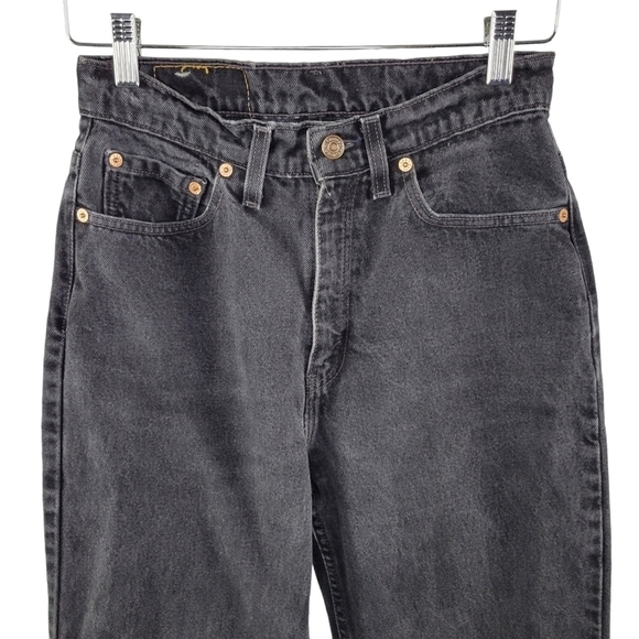 Levi's 521 Vtg 90s Tapered High Waist Rigid Denim Jeans 8 Short Black 26x28 - Picture 2 of 13